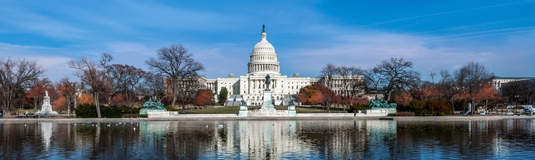 United States Capitoll Building in Washington DC in Autumn with reflecting pool