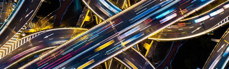 Shanghai highway junction aerial view at night time