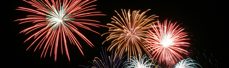 Medium angle of fireworks in night sky.