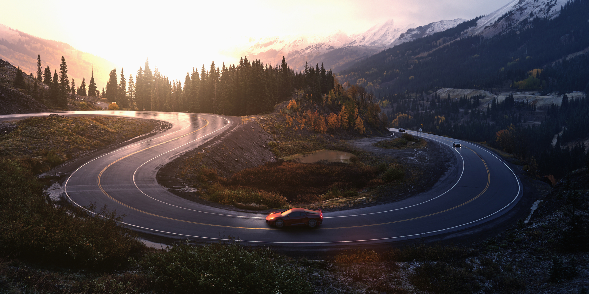 Sports car on scenic road