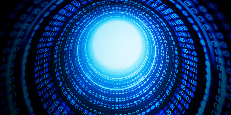 Rendering of a 3d Tunnel Made of Ones and Zeroes